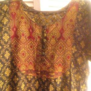 Black gold and maroon katan kameez.